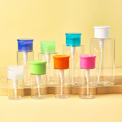 PET透明プラスチックメイク落としボトル、アイメイクとマニキュアリムーバーポンプボトル